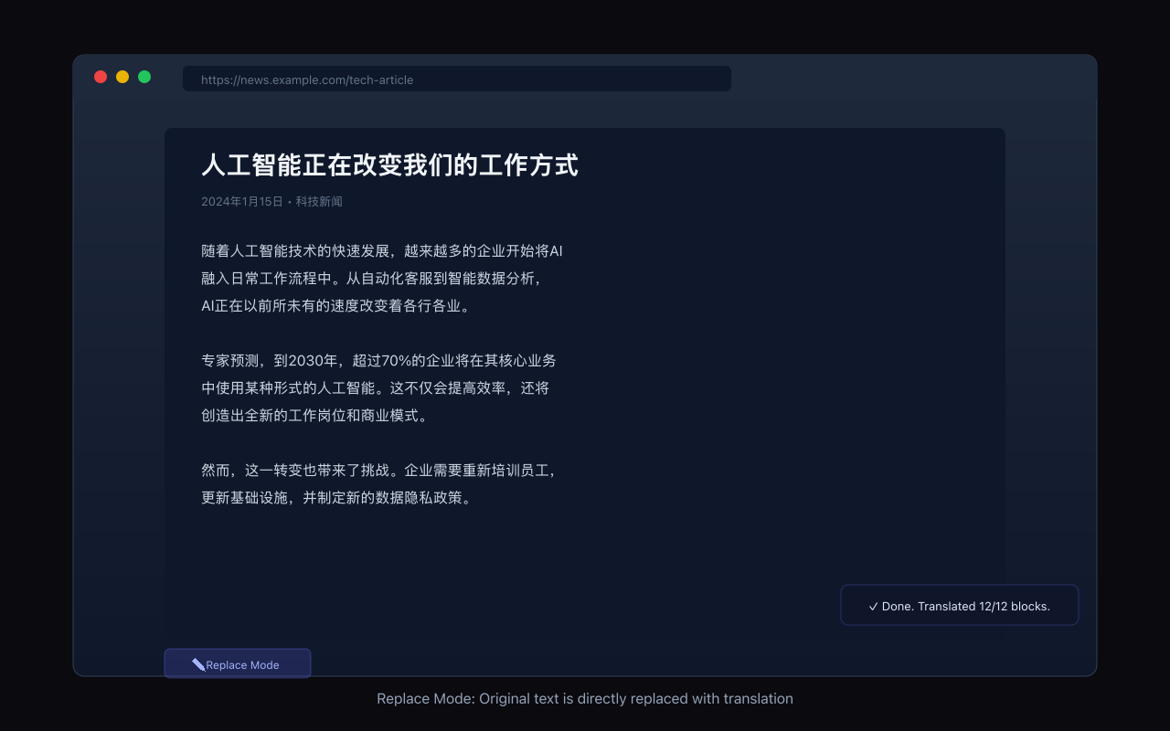 PrivaTranslate Replace Mode