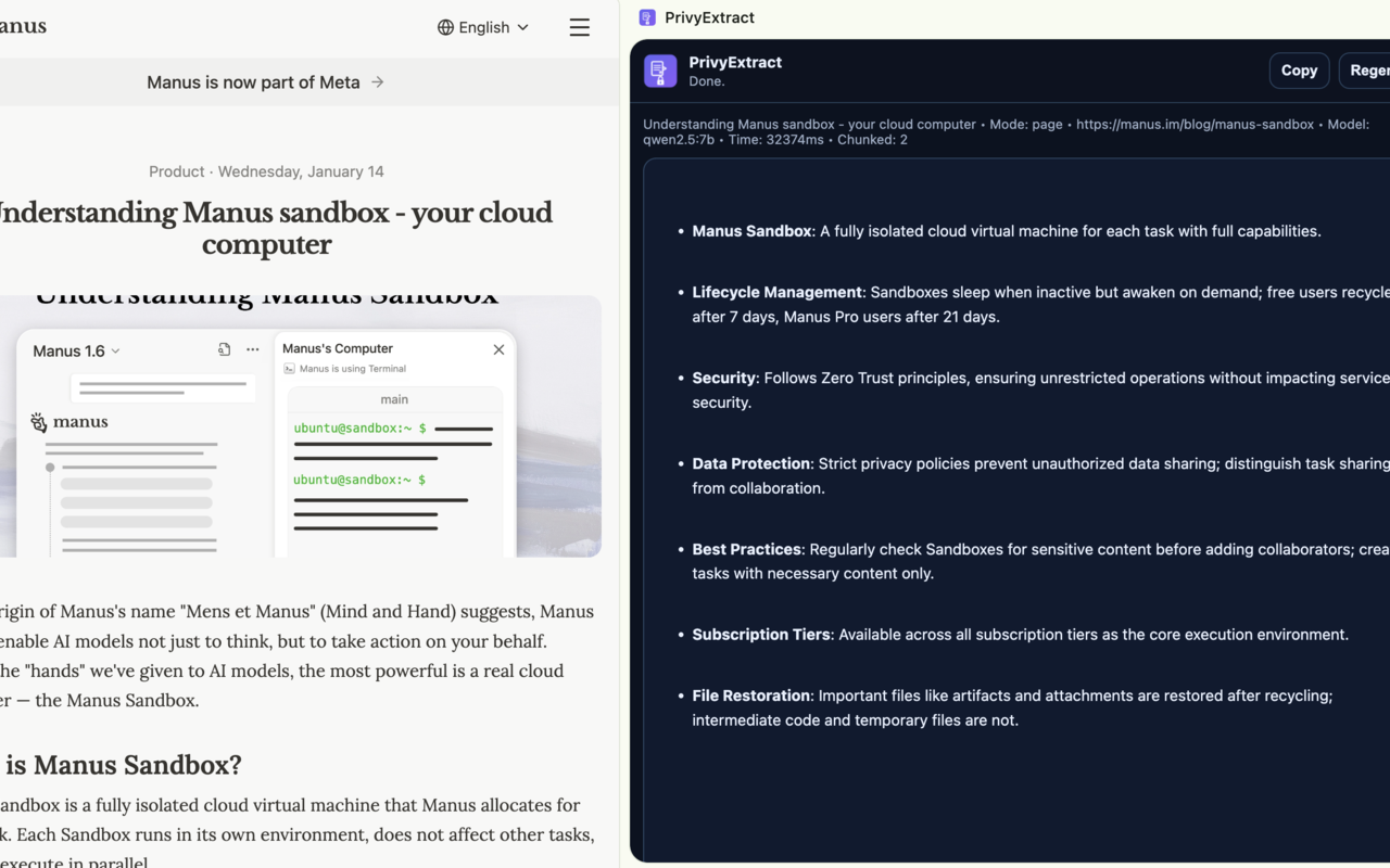 PrivyExtract Full Page Summary