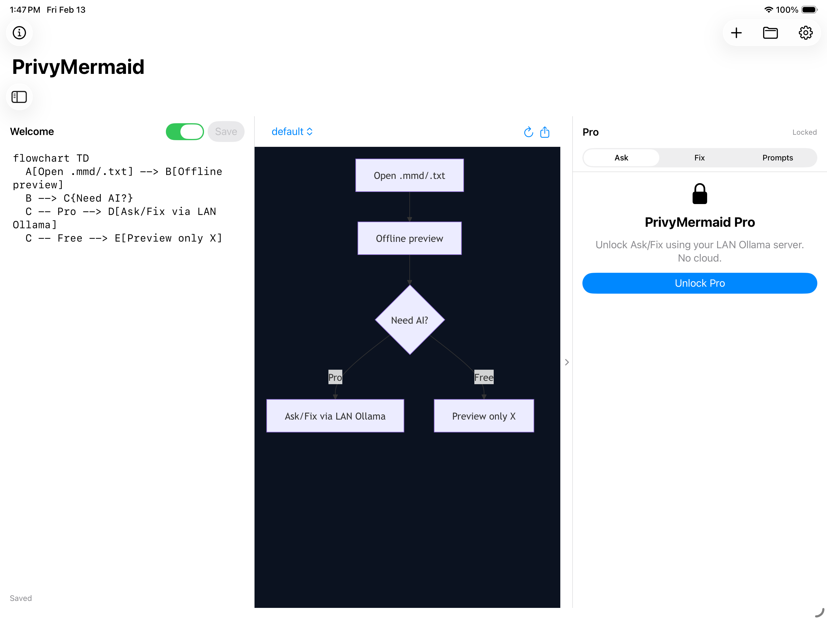 PrivyMermaid iPad - Pro Features Panel