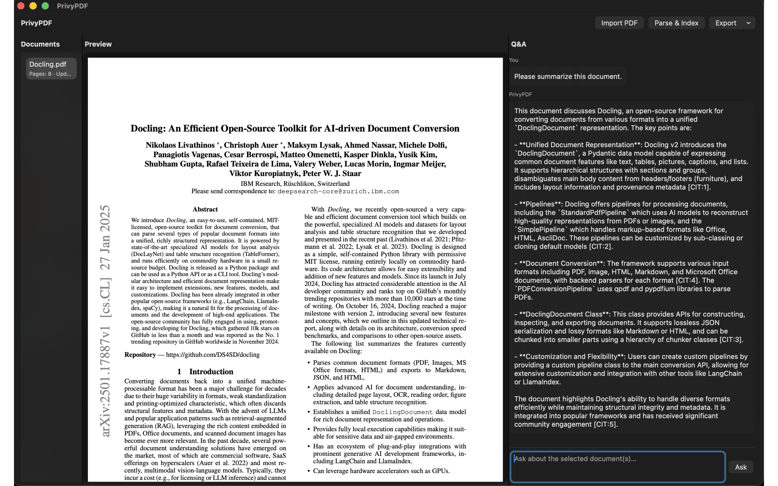 PrivyPDF Main Interface - PDF Document Q&A